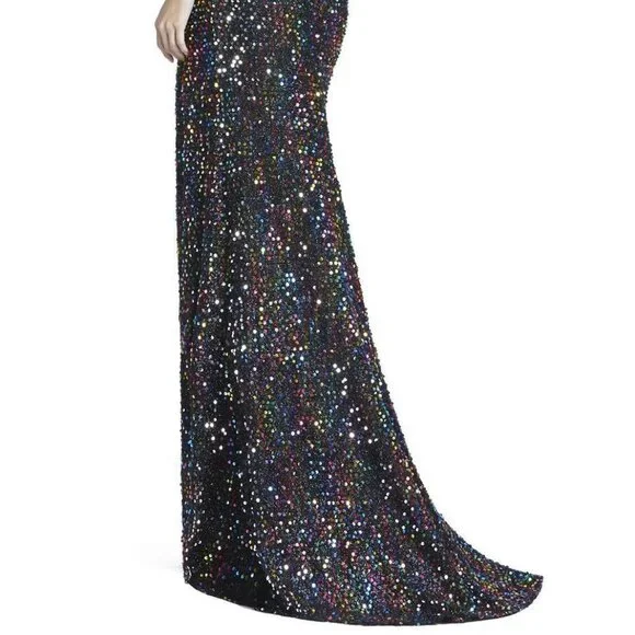 Ieena Mac Duggal Black Multi Colored Sequin Side Slit Gown